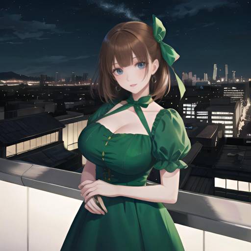Aesthetic Anime Girl on Rooftop at Night
