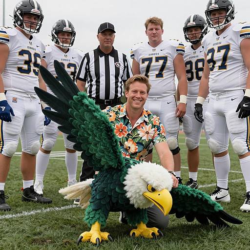 Cheerful Man with Furry Eagle Costume