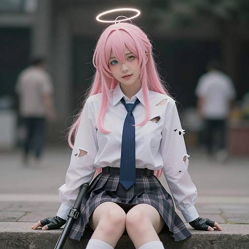 Anime Style Girl with Pink Hair and Halo Cosplay
