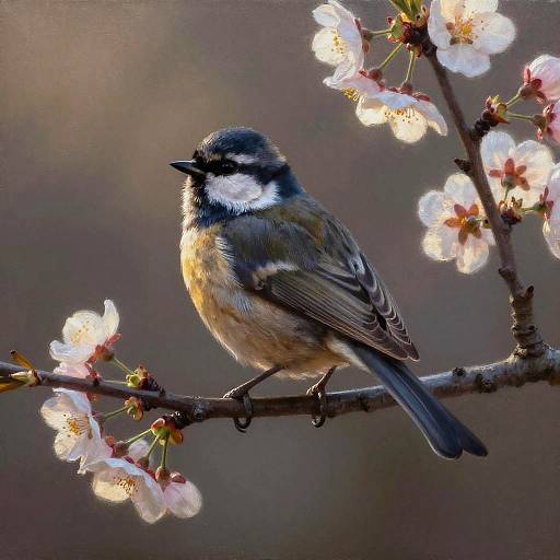 Charcoal Bird Painting in Spring Garden