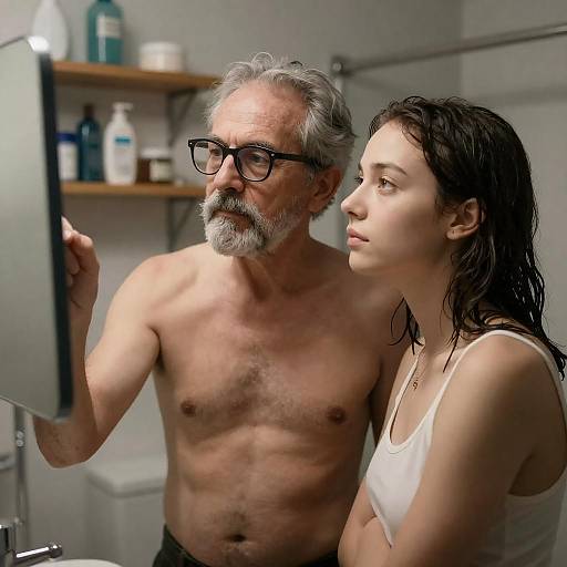 Intimate Bathroom Moment: Man and Woman