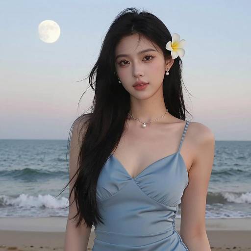 Sunset Beauty: Girl in Blue Dress