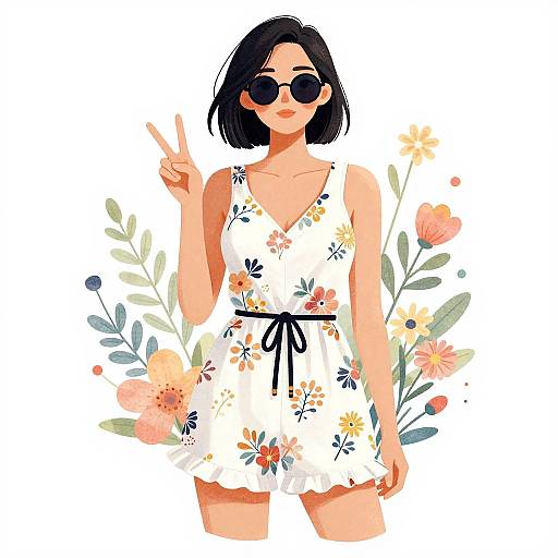 Young Woman in Floral Summer Romper