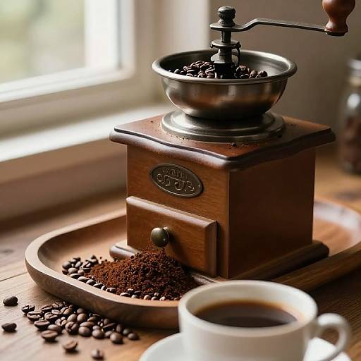 Vintage Coffee Mill in Rustic Kitchen