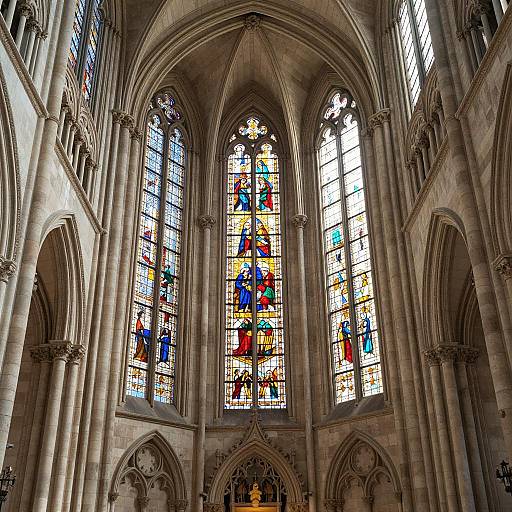 Gothic Cathedral Interior with Stained Glass Windows