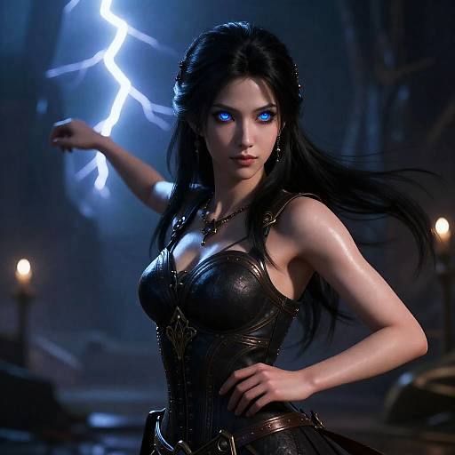 Fantasy Warrior Woman with Glowing Blue Eyes