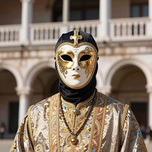 Noble Venetian Masked Figure in Silk Robe