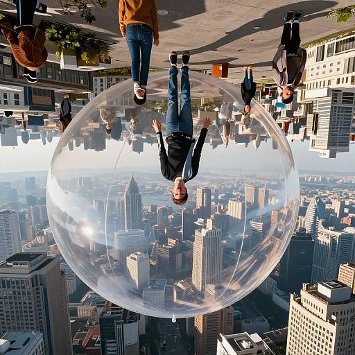 Upside-Down Floating City Under Dome