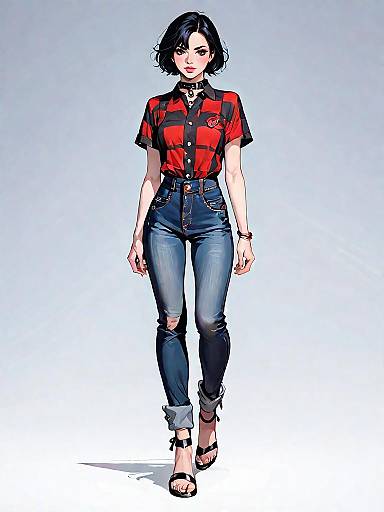 Woman in Red-Black Checkered Shirt