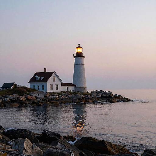 Historic New England Lighthouse at Twilight