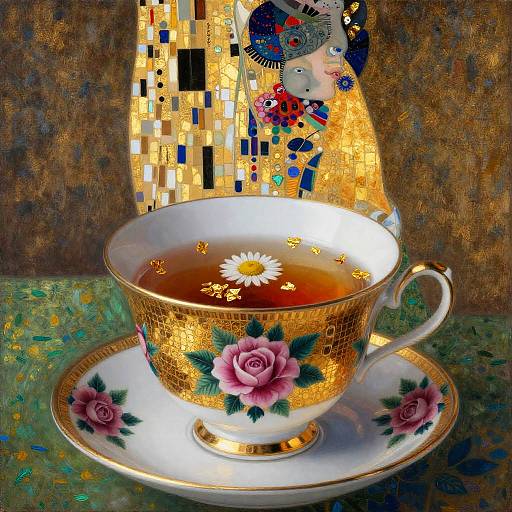 Gilded Klimt-Inspired Victorian Porcelain Teacup
