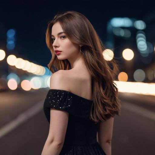 Woman in Black Off-Shoulder Dress at Night