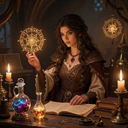 Enigmatic Alchemist in Medieval Workshop