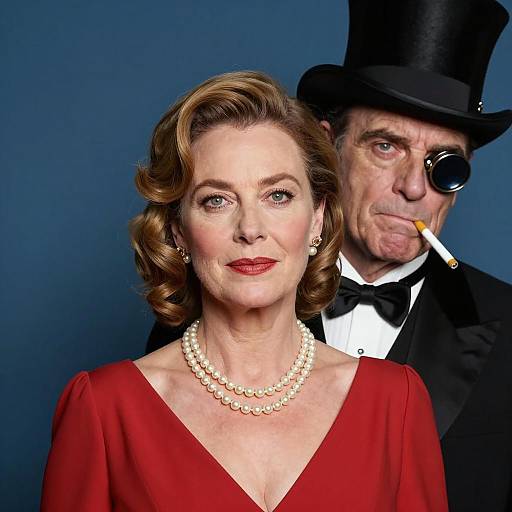 Elegant Woman with Humorous Man Behind