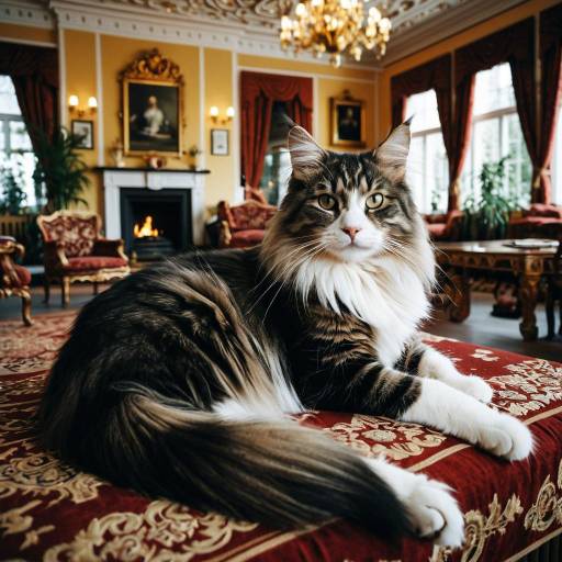 Norwegian Forest Cat in Luxurious Room