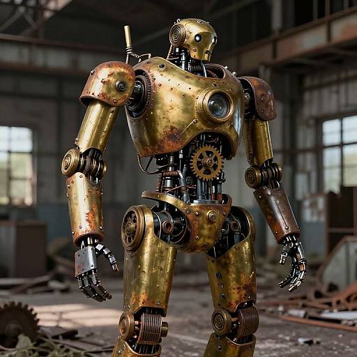 Detailed Steampunk Robot in Factory