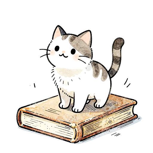 Whimsical Cat on Storybook Illustration