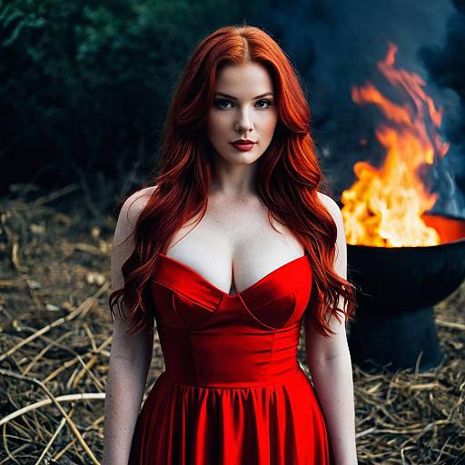 Elegant Fire Lady in Red Dress