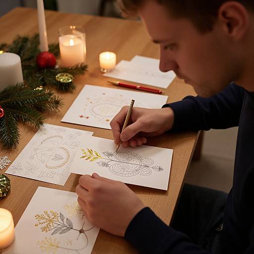 Man Crafting Exquisite Christmas Cards
