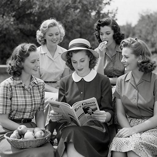 Vintage 1940s Women Reading Outdoors