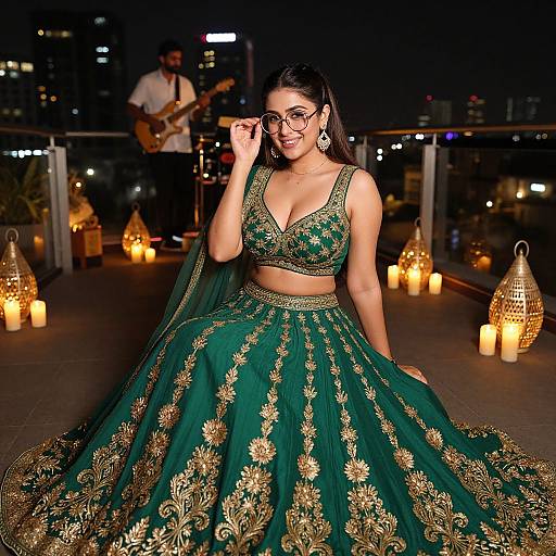 Glamorous Woman in Emerald Lehenga