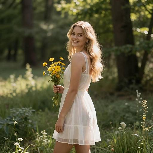 Serene Blonde in Sunlit Forest