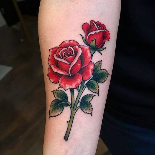 Vibrant Red Rose Forearm Tattoo