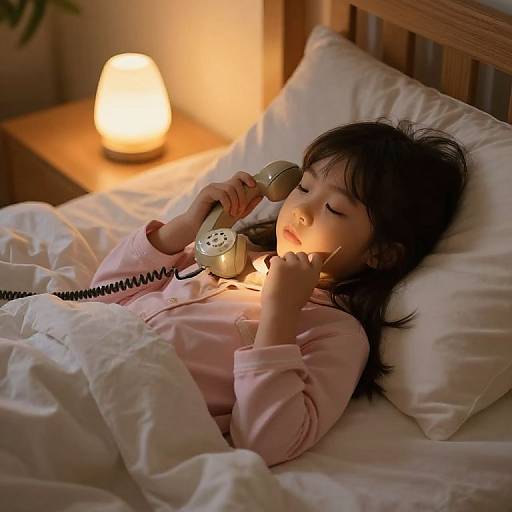 Girl in Pastel Pajamas with Vintage Phone