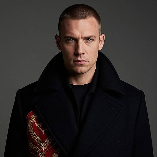 Serious Man in Decorated Black Coat