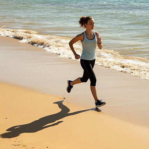 Athletic Woman Jogging on Shoreline