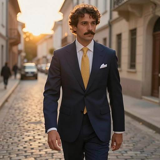 Stylish Man on Cobblestone Street