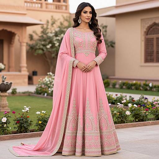 Elegant Woman in Pink Anarkali Suit