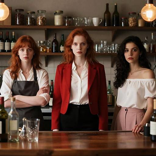 Three Women in a Cozy Bar Scene