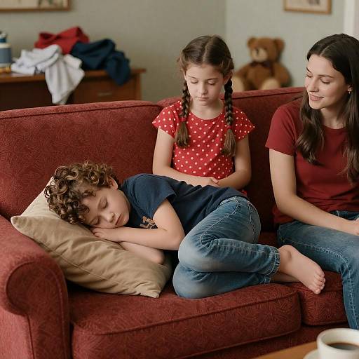 Cozy Family Scene with Sleeping Boy