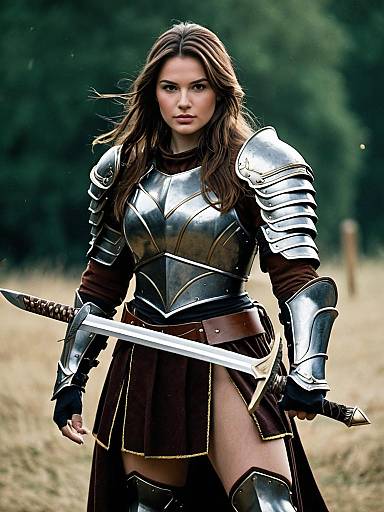 Female Warrior in Medieval Armor with Sword