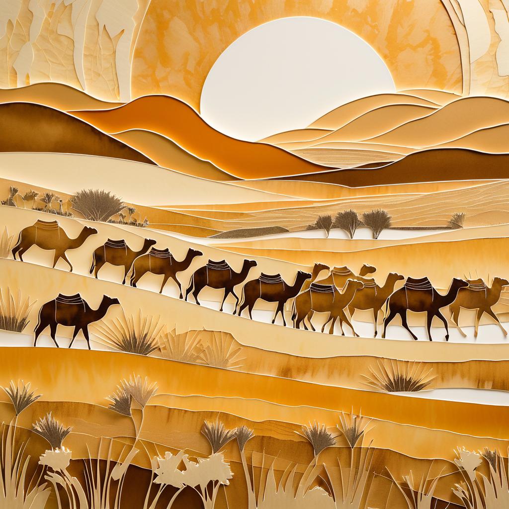 Cinematic Camel Caravan in a Meadow