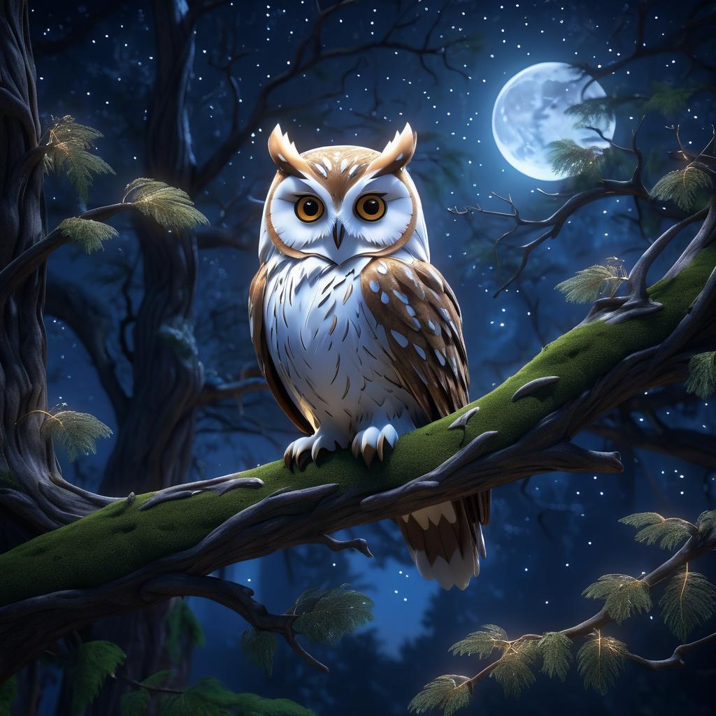 Wise Owl Under a Starry Night