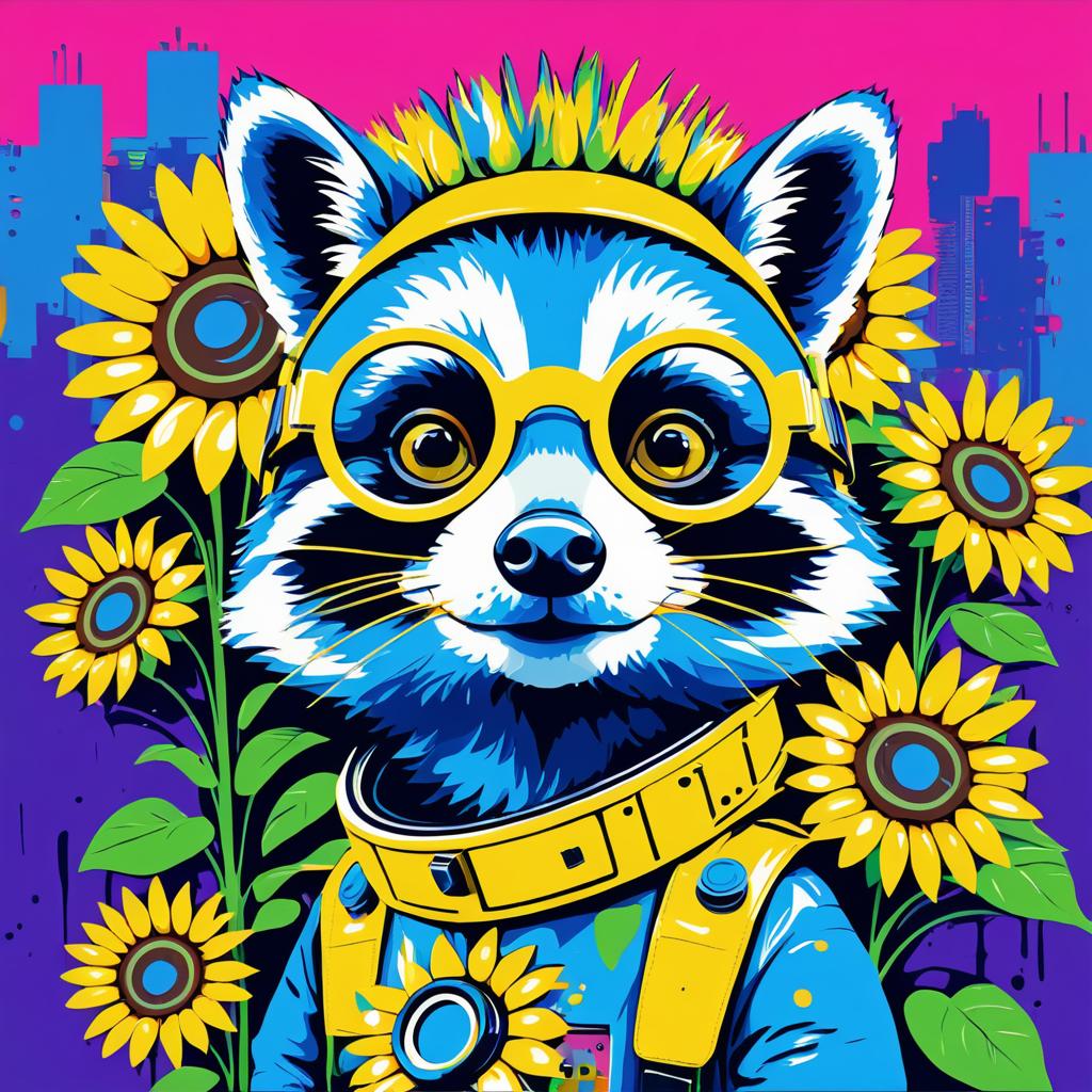 Humorous Robot Raccoon in Warhol Style