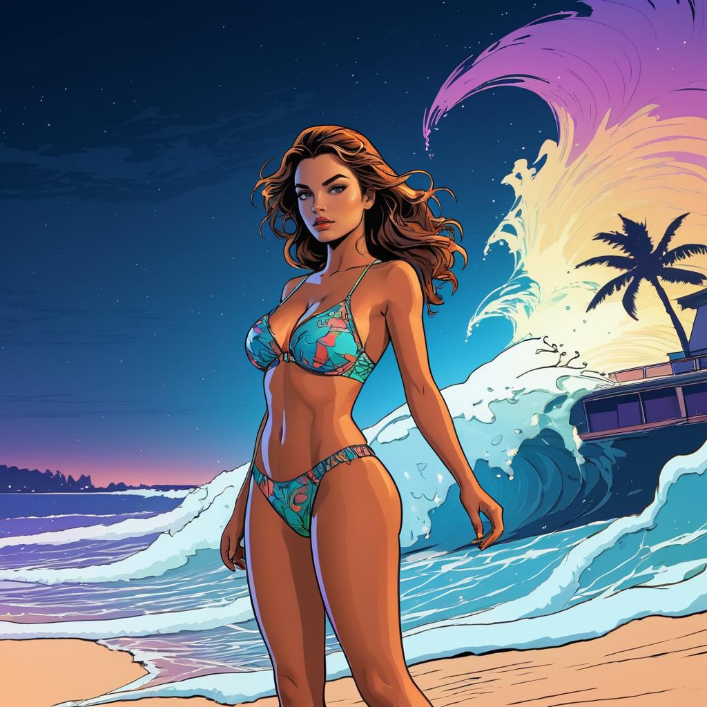 GTA Style Beach Scene with Moonlit Goddess