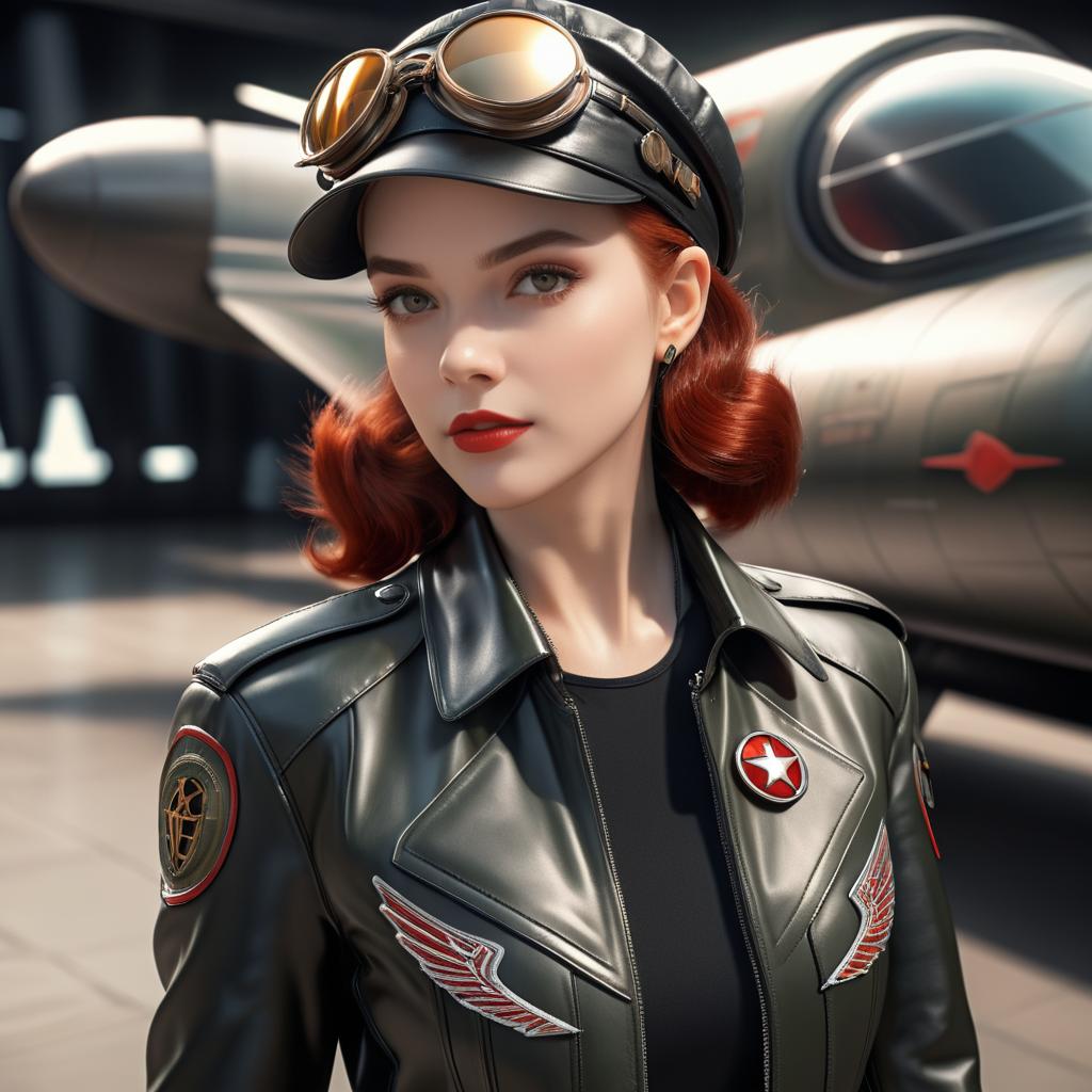 Retro Futuristic Woman by Fighter Plane