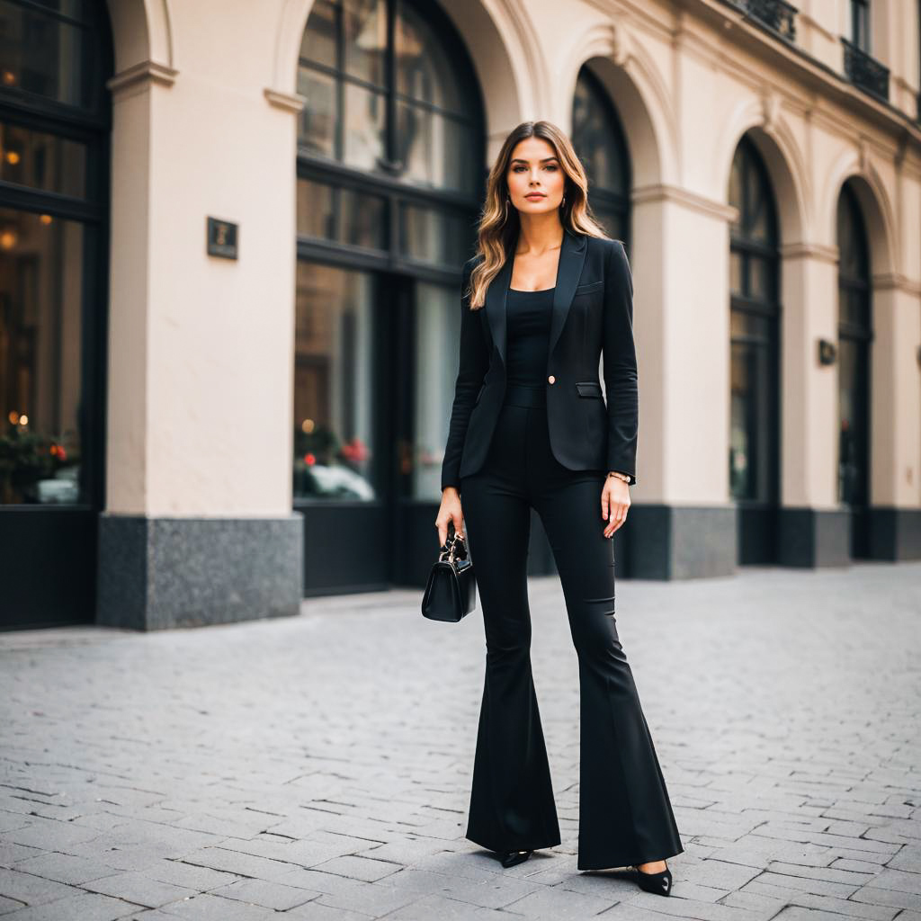 Chic Young Woman in Flare Leggings