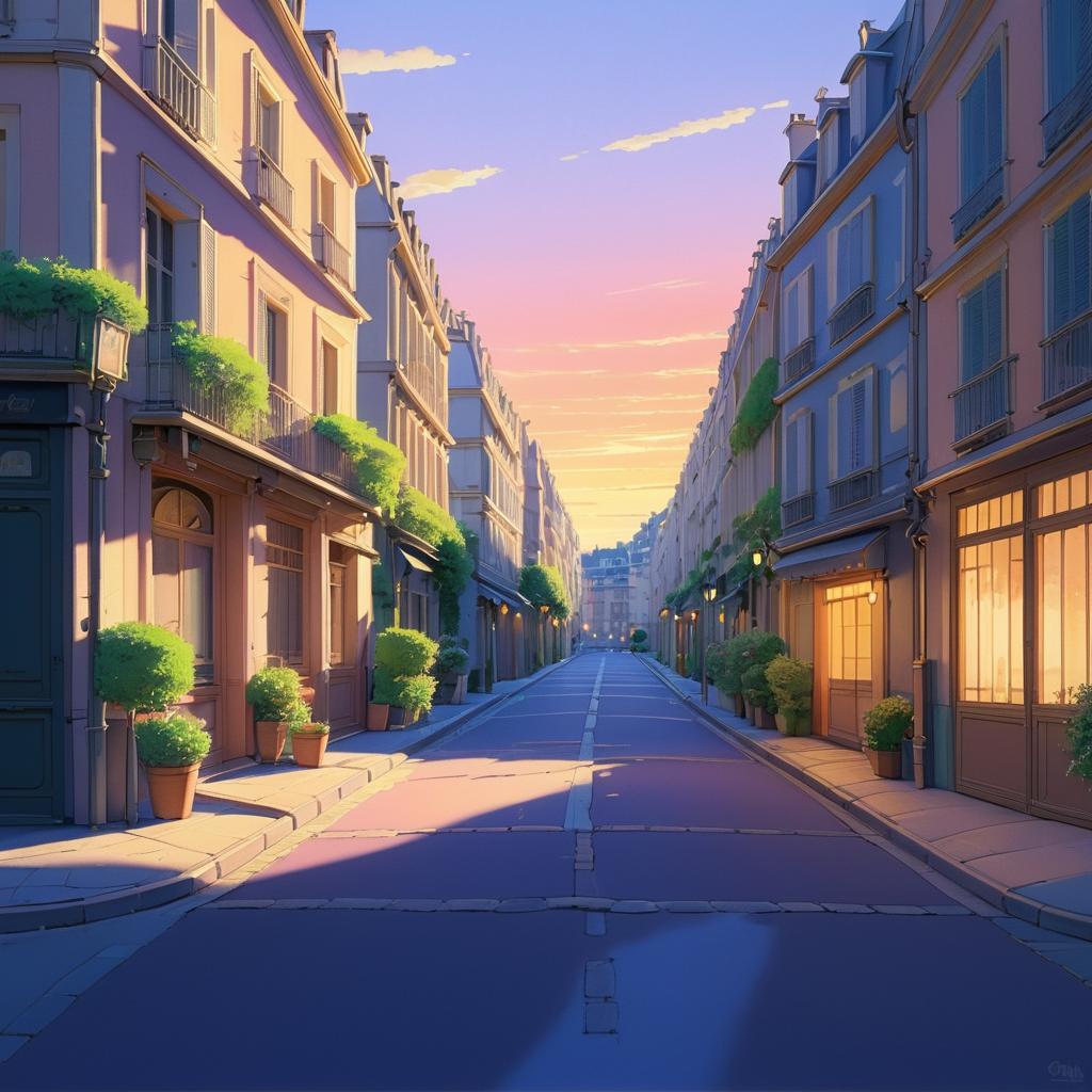 Whimsical Parisian Street at Sunset