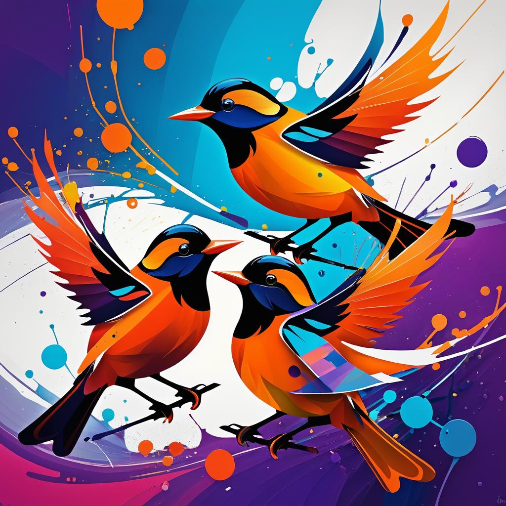 Joyful Orioles in Vibrant Abstract Art