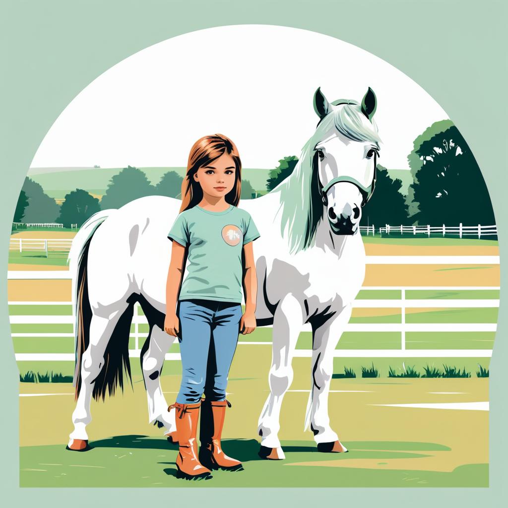 Comic-Style T-Shirt Design of Girl and Pony