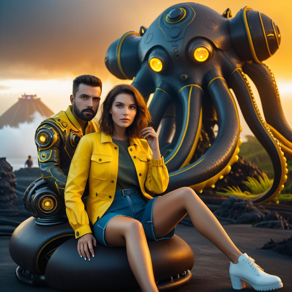 Futuristic Couple with Robotic Octopus