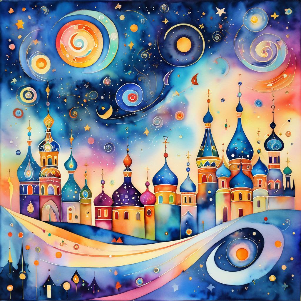 Whimsical Watercolor Abstract Over Moscow