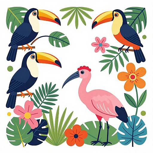 Vibrant Folk Art Tropical Island Scene