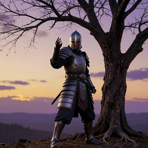 Warrior by Ancient Leafless Tree