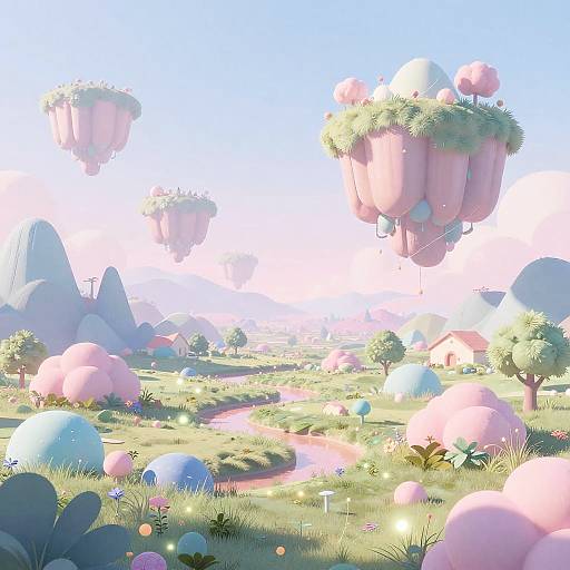 Pastel Surreal Floating Islands