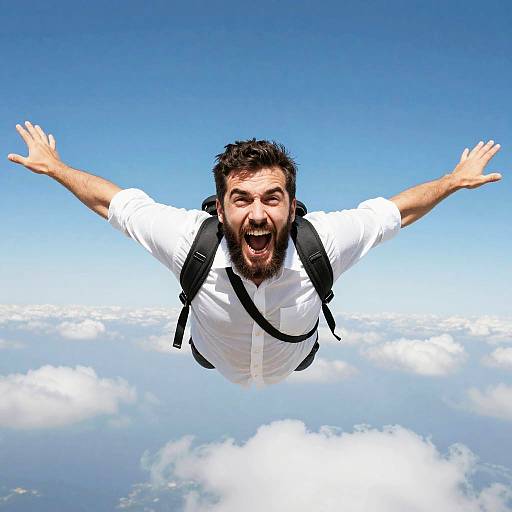 Surreal Skydiving Beard Man